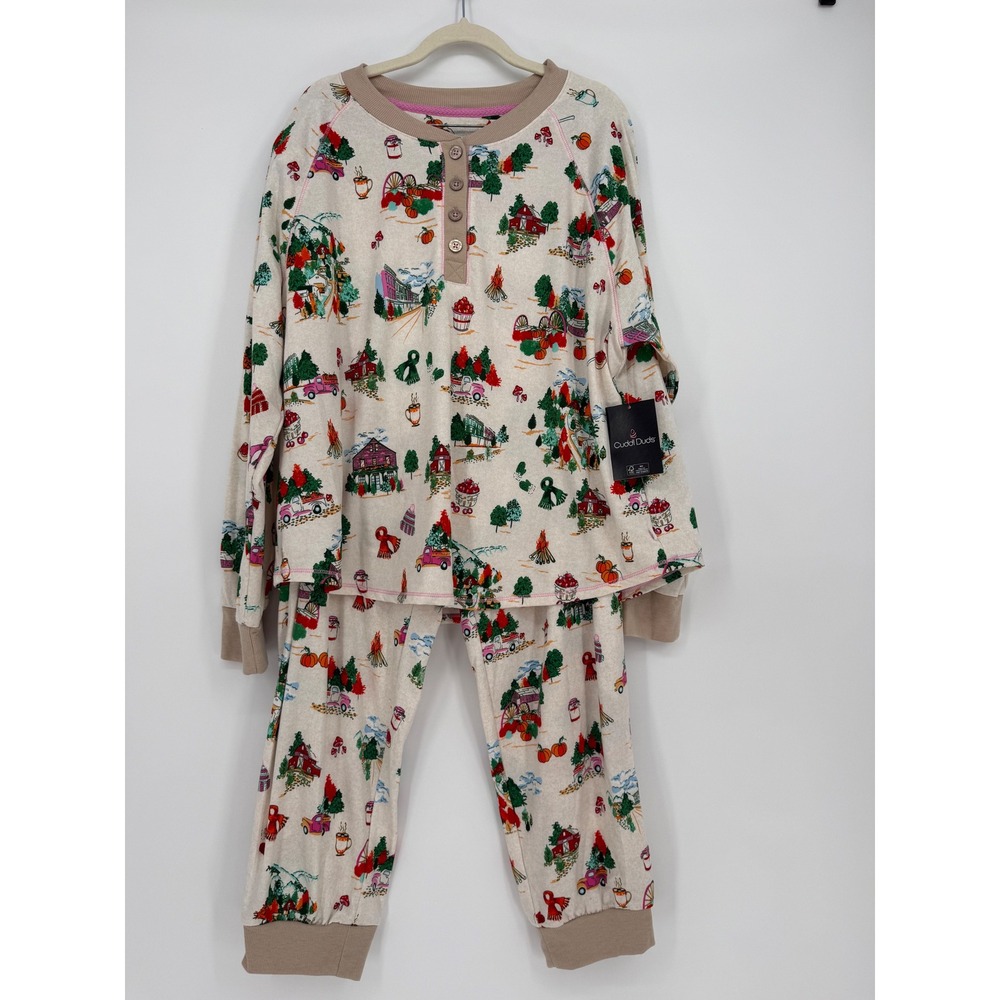 Cuddl Duds Pajama Set Womens XL NWT Oatmeal Country Fall Gilmore Girls Aesthetic